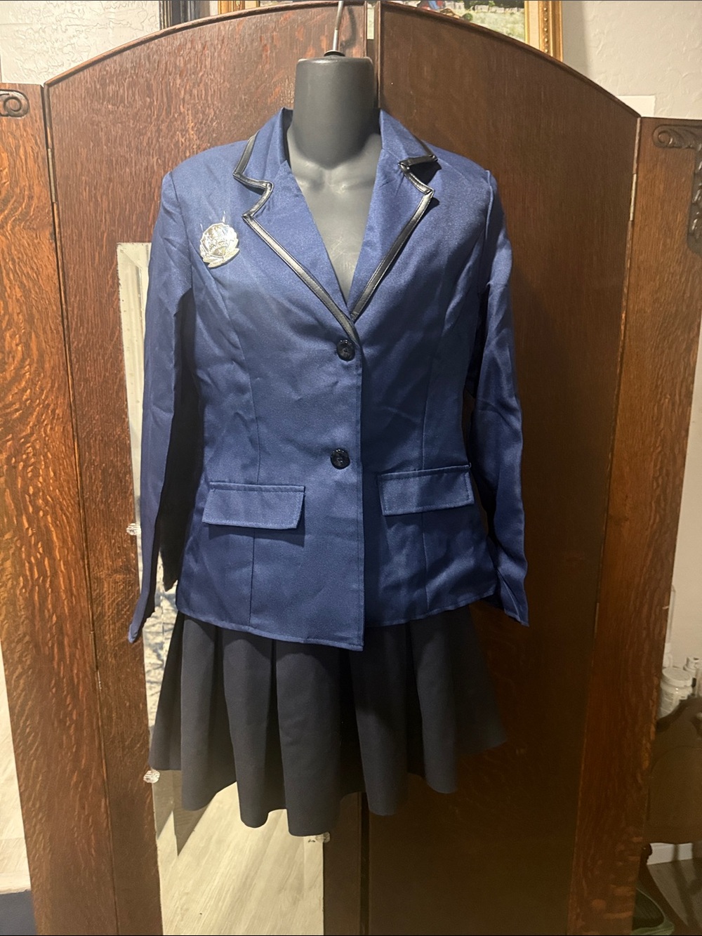 Navy Women's Blazer with Contrast Trim - Unbranded